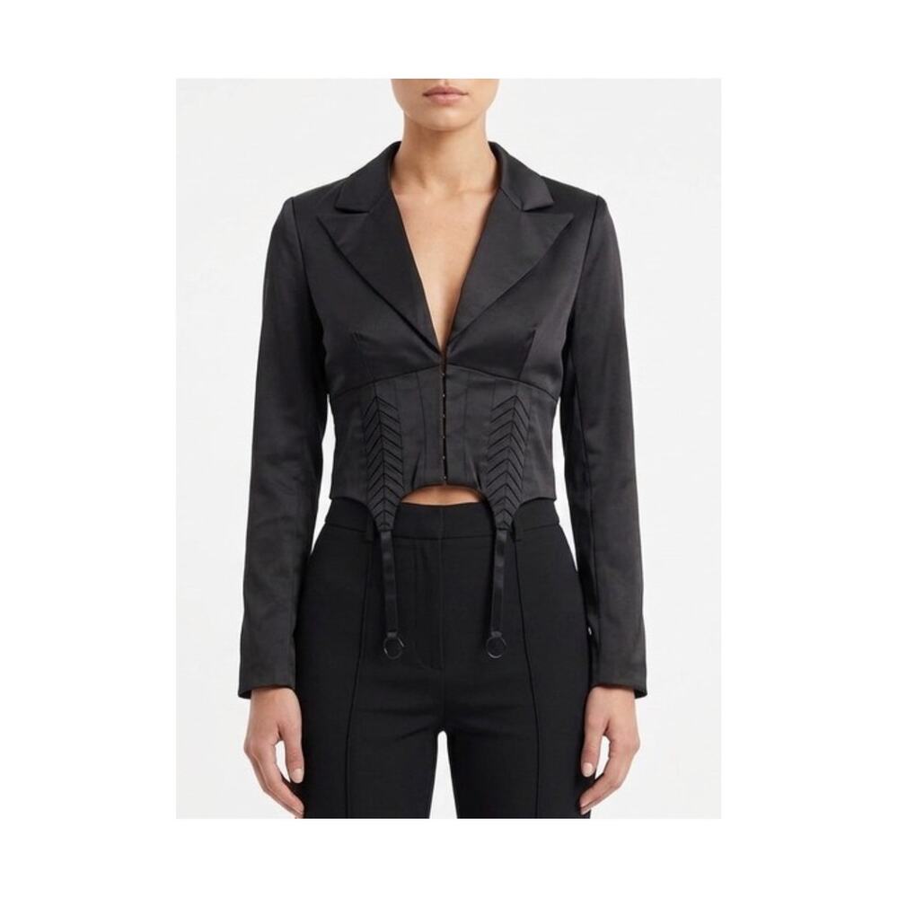 Naked Wardrobe NWOT Black Corset Cropped Blazer Garter Straps The Statement M